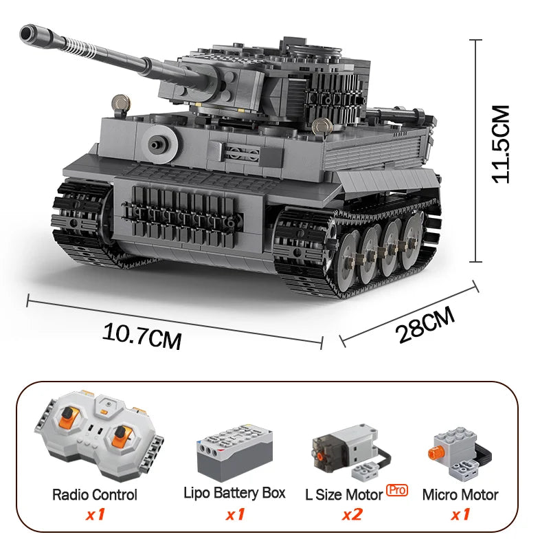 Cada 925pcs City Remote Control Ww2 Military Army Tiger Tank Building Blocks Weapon Bricks RC Vehicle Toys Gifts Children Boys