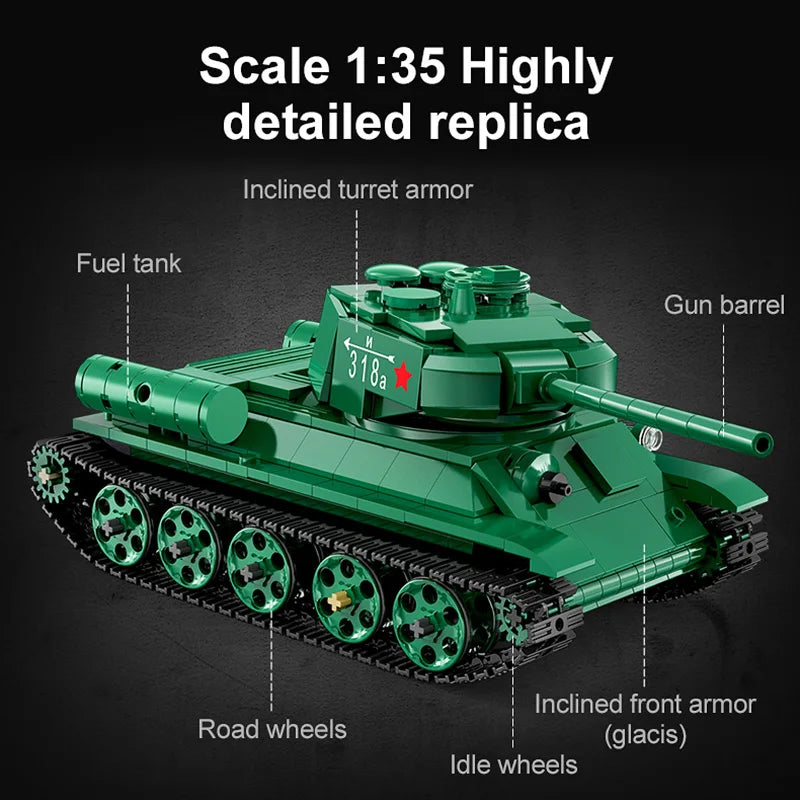 Cada 727Pcs WW2 Remote Control Military T34 Medium Tank Building Blocks Compatible City RC Army Weapon Bricks Toys Boy