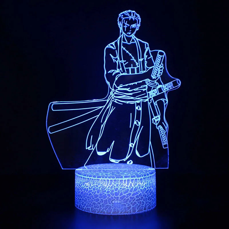One Piece Zoro Luffy Nami Anime Night Lights Action Figure 3D LED Color Changing Toys Doll Usopp Sanji Chopper Hancock Xmas Gift