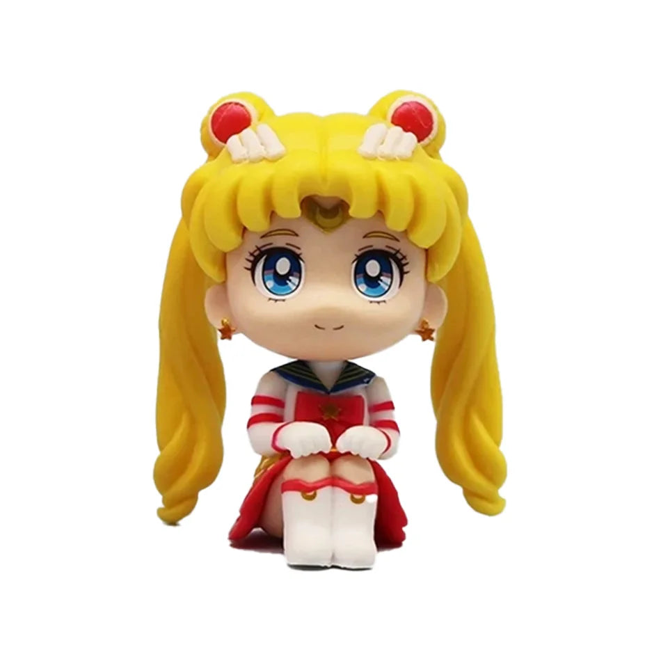 6 PCS/Set Pretty Guardian Sailor Moon 7cm Anime Figure Tsukino Usagi Chibiusa Hino Rei Kino Makoto Figurine Kids Toy