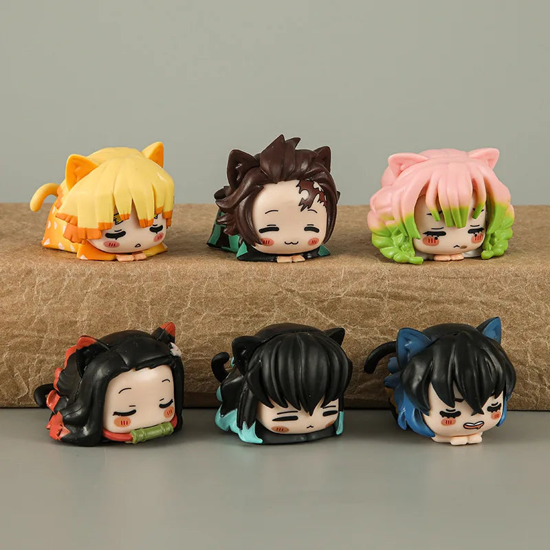 Demon Slayer Lying Down Statues Cartoon Tanjiro Nezuko Yuzuki Miho Figurines Kawaii Action Figures Home Decoration Anime Gifts