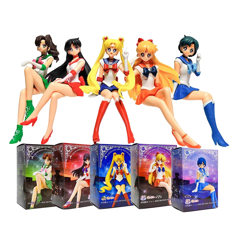 13.5cm Anime Sailor Moon Model Hino Rei Car Accessories Collection PVC Doll Sailor Mars Jupiter Mercury Venus Figures Toys Gifts