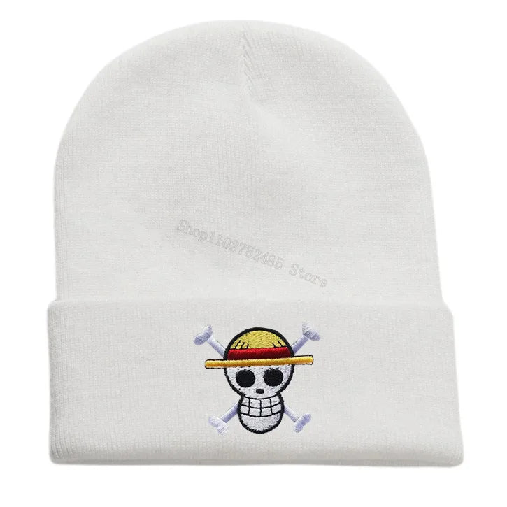 One Piece Knitted Hats Luffy Zoro Skull Embroidery Caps Fashion Men Women Winter Warm Beanie Cartoon Anime Bonnet Accessories