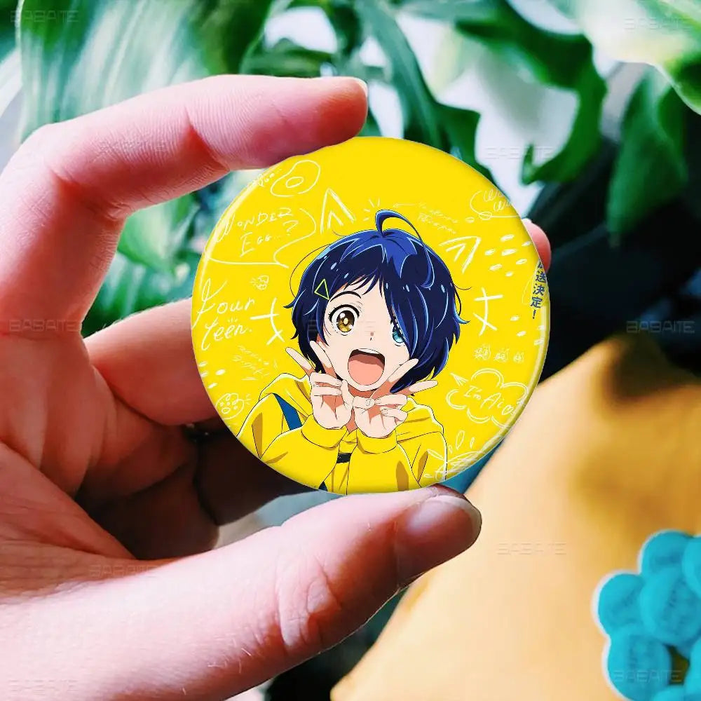 Wonder Egg Priority 58mm Cute Anime Figure Icon Badge Handmade Tinplate Brooch For Backpack Clothes Chest Ornament Gifts