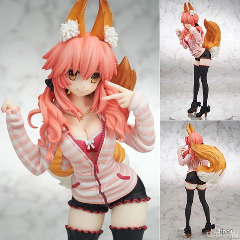 25CM Anime Fate/Extra CCC Tamamo no Mae Figure 1/7 Caster Plain Clothes ver Stand Model Toy Doll Action Figure Collection Gifts