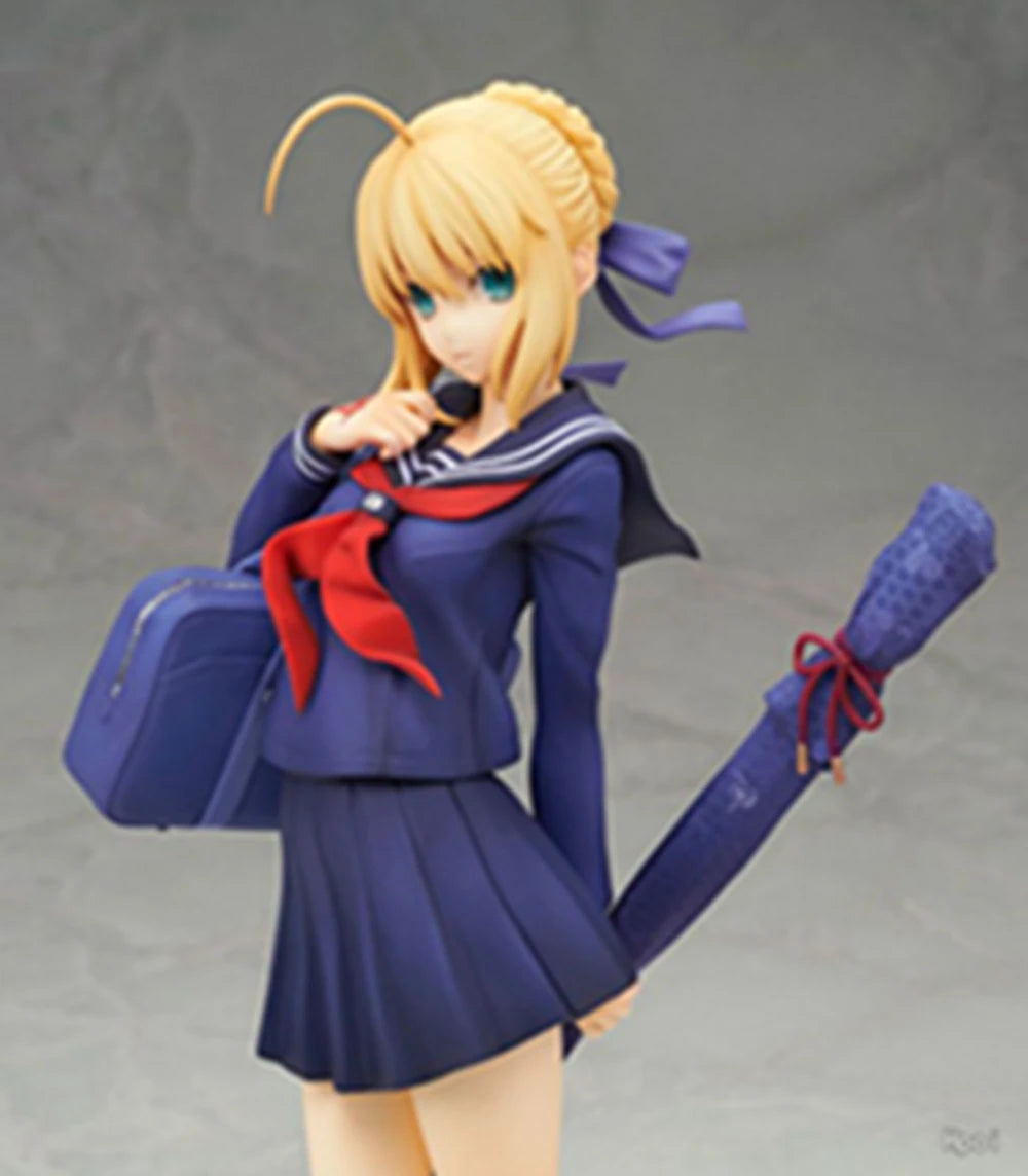 22CM Anime Fate/Stay Night Altria Pendragon Figure 1/7 School Uniform Dress Up Model Toy Gift Collection Action Figure PVC