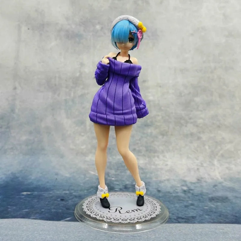 23CM Anime Re:Zero kara Hajimeru Isekai Seikatsu Rem Knit Dress Ver Three Color Set Toy Gift Collection Action Figure