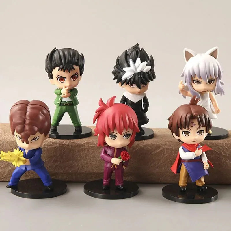 1Set Anime Figure YuYu Hakusho Yuusuke Urameshi Kurama Fleeting Shadow PVC Cute Q-version Model Children's Gift Toys 9-11CM