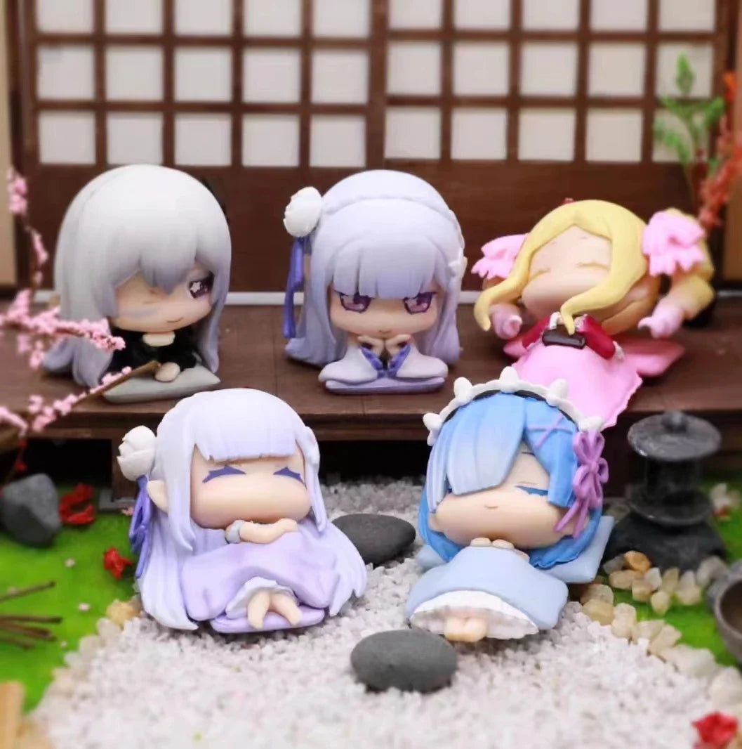 Stand stones capsule toys cute kawaii Onemutan Re: Life in a different world from Zero Part.2 Emilia Rem anime sleeping figures