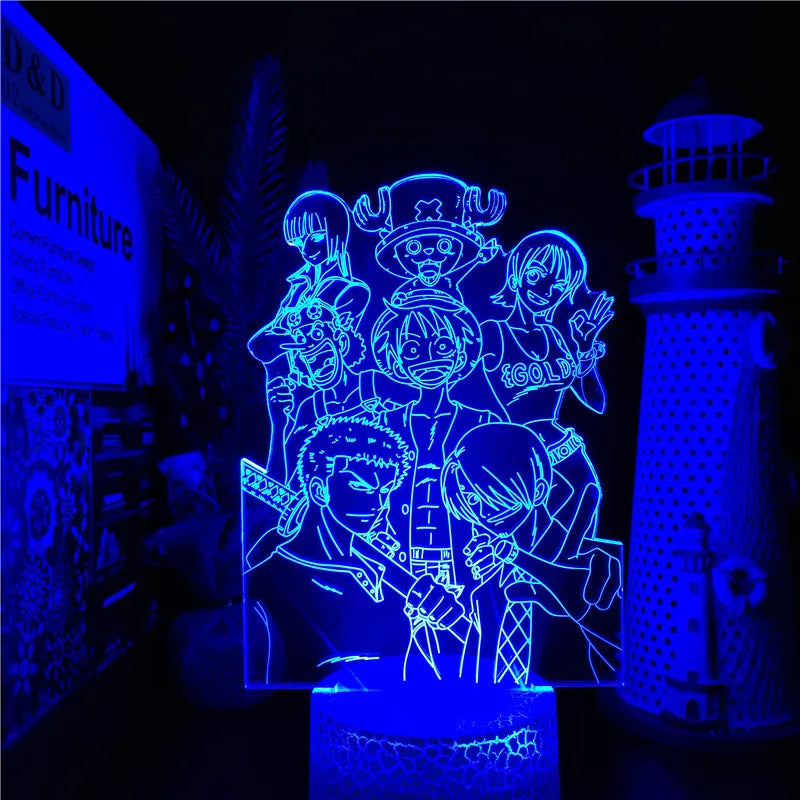 One Piece Zoro Luffy Nami Anime Night Lights Action Figure 3D LED Color Changing Toys Doll Usopp Sanji Chopper Hancock Xmas Gift