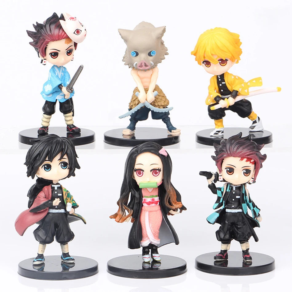 6pcs/12pcs/Sets Q Posket Figure Wholesale Demon Slayer Mini Figurine Kimetsu No Yaiba Small PVC Dolls Desktop Decoration