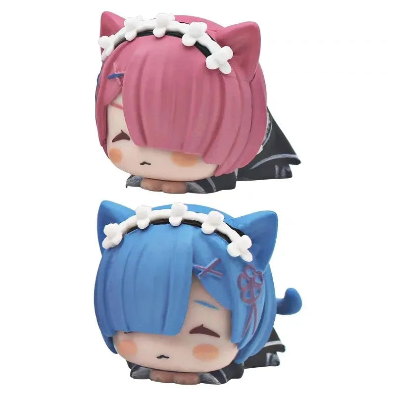 4CM Anime Figure RE: Zero-Starting Life in Another World Kawaii Rem Emilia Cute Cat Ears Lying Model Children's Toys PVC Doll
