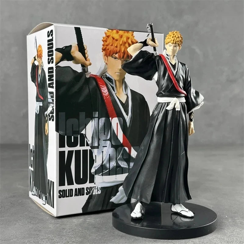 19cm Anime BLEACH Figure Kurosaki Ichigo Draw Sword Zangetsu PVC Action Figures Knife Collection Model Toys For Boy Gifts