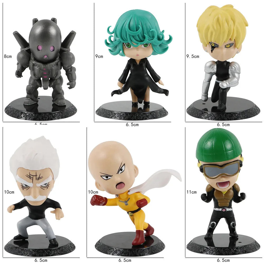 6Pcs/1Set Anime One Punch Saitama Figure Genos Set Toy Terrible Tornado Mumen Rider Model Toy Gift Desktop Decorations Hobbies