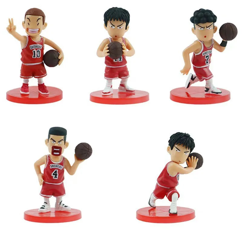 5PCS Slam Dunk Q Edition Sakuragi Hanamichi Ryukawa Maple Shobei Basketball Team Doll Handmade Ornament Car Decoration Toys