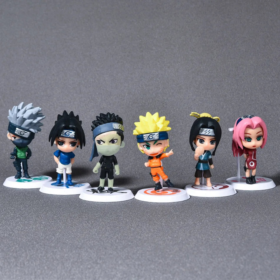 6 Pcs/Lot Q Version NARUTO Sasuke Gaara Uchiha Madara Figure 7-8cm 2 Style Personality Base Mini Figurines Decoration Doll Gifts
