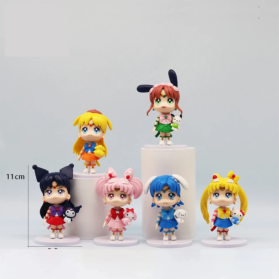 6 PCS/Set Pretty Guardian Sailor Moon 7cm Anime Figure Tsukino Usagi Chibiusa Hino Rei Kino Makoto Figurine Kids Toy