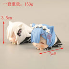 4CM Anime Figure RE: Zero-Starting Life in Another World Kawaii Rem Emilia Cute Cat Ears Lying Model Children's Toys PVC Doll