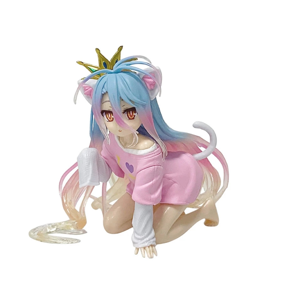 10cm No Game No Life Anime Figure Desktop Cute Cat Ear Shiro Action Figure Room Decorations PVC Adult Collection Model Doll Toys