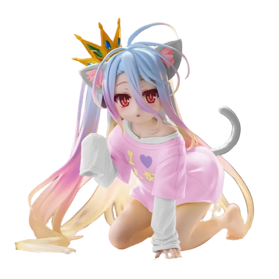 NO GAME NO LIFE 13cm White Action Figure Cat Ear T-shirt Ver. Figurine Collection Model Toy Kawaii Doll Desktop Decoration Gift