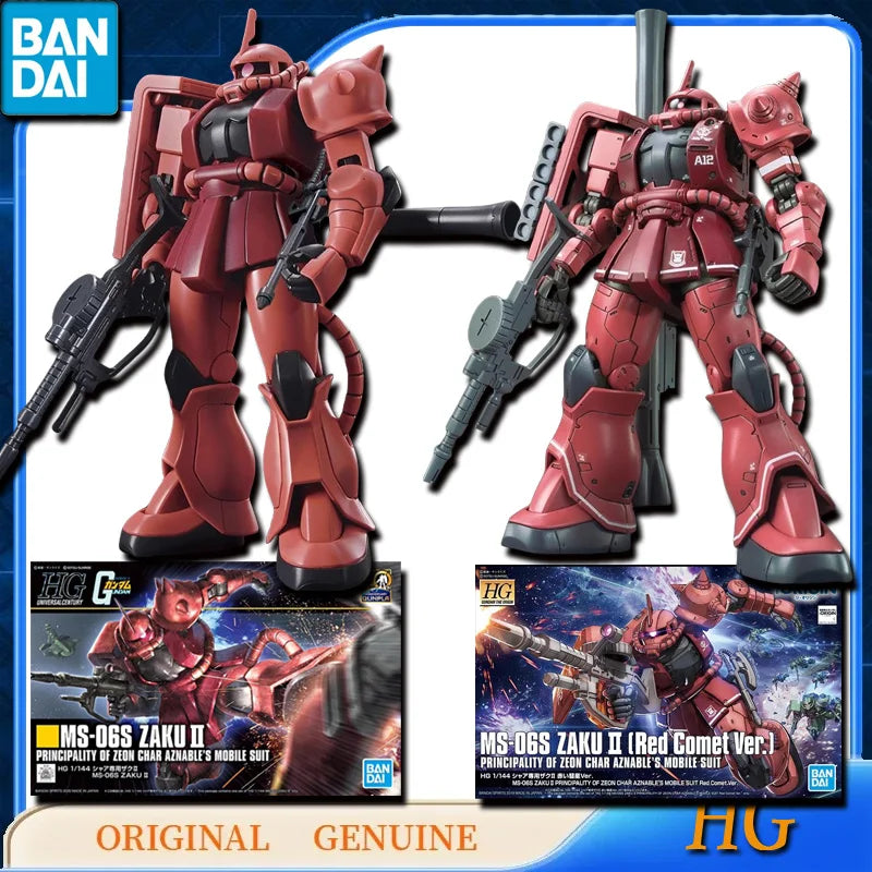 Bandai Original Genuine HG GUNDAM MS-06S ZAKU 2 Red Comet Ver. Anime Action Figures Toys for Kids Gift Assembly Model Ornaments