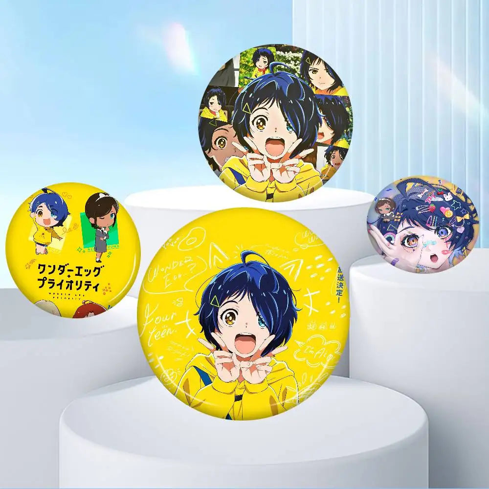 Wonder Egg Priority 58mm Cute Anime Figure Icon Badge Handmade Tinplate Brooch For Backpack Clothes Chest Ornament Gifts
