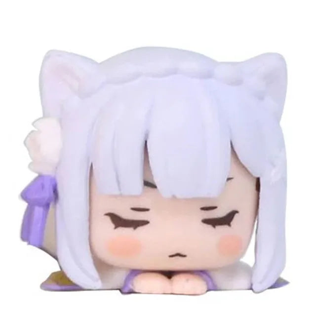 4CM Anime Figure RE: Zero-Starting Life in Another World Kawaii Rem Emilia Cute Cat Ears Lying Model Children's Toys PVC Doll