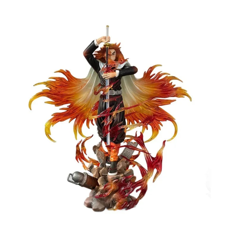 Demon Slayer Gk Flame 30cm Hashira Kyojuro Rengoku Drawing Sword Anime Figure Statue Model Desktop Computer Case Decoration Toy
