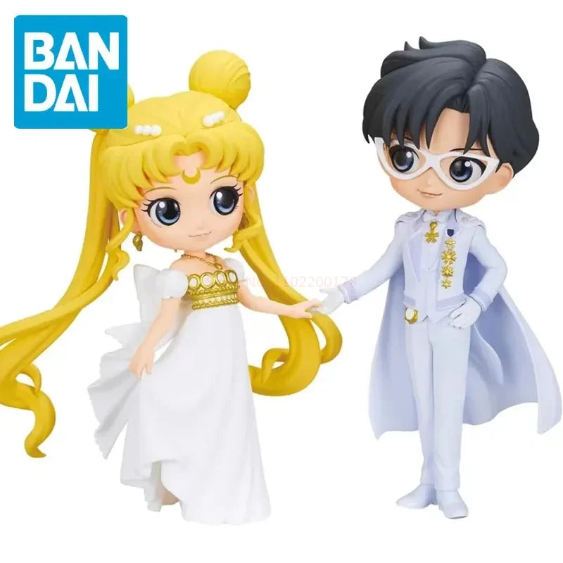Original Bandai Qposket Sailor Moon Tsukino Usagi Chiba Mamoru Action Figure Wedding Dress Ver Figurine Pvc Statue Doll Toys