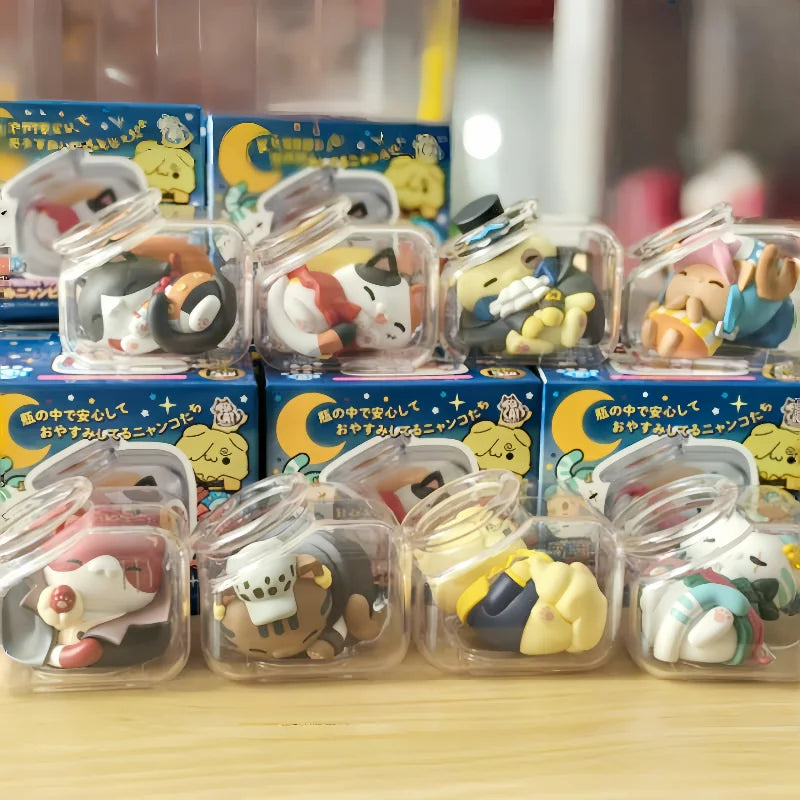 N Stock 100% Genuine Mh OnePiece Anime Figurine Pirate King Straw Hat Luffy Bottle Cat Goodnight Series Blind Box Cute Gift