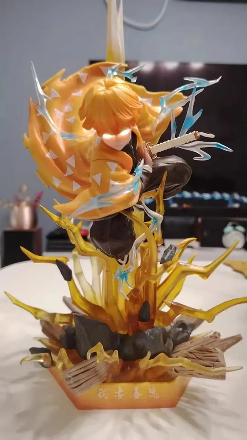 35CM Demon Slayer Figure Agatsuma Zenitsu Double Heads with LED Anime Statue PVC Action Figurine Decoration Model Toys Xmas Gift