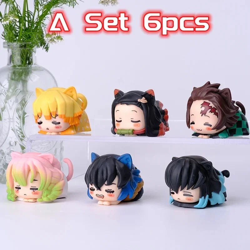Demon Slayer Lying Down Statues Cartoon Tanjiro Nezuko Yuzuki Miho Figurines Kawaii Action Figures Home Decoration Anime Gifts