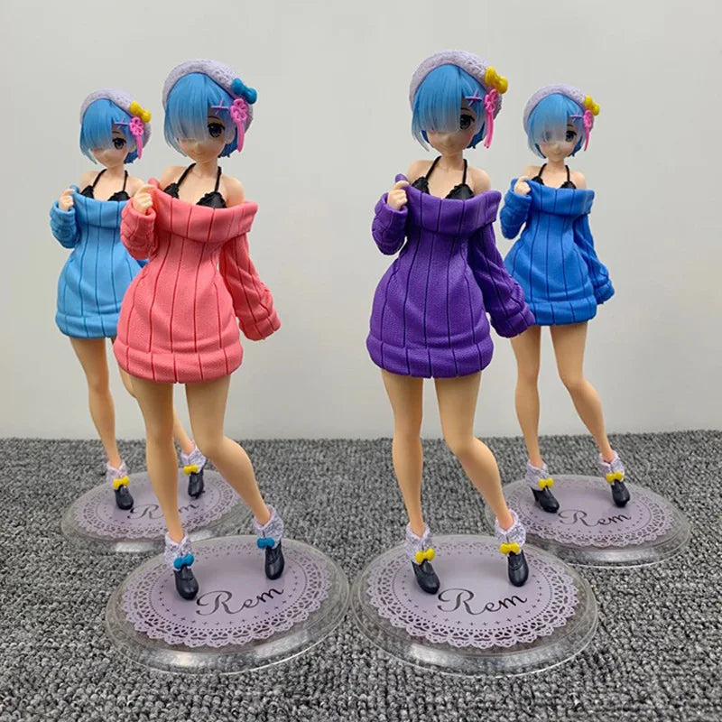 23CM Anime Re:Zero kara Hajimeru Isekai Seikatsu Rem Knit Dress Ver Three Color Set Toy Gift Collection Action Figure