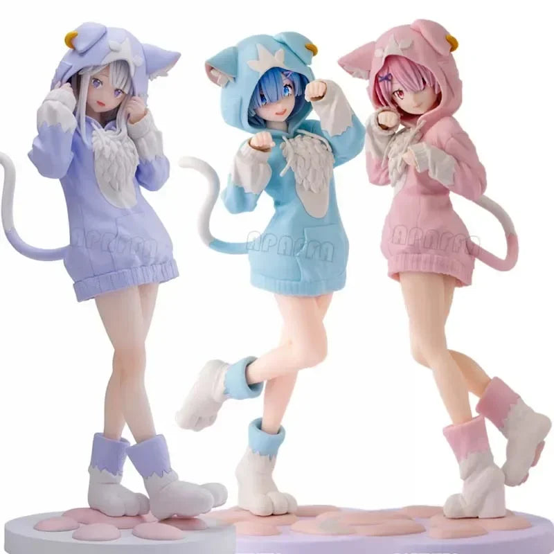 @ 22cm Re:ZERO Starting Life in Another World Ram/Rem Anime Girl Figure Fluffy Pack Ram/Rem Action Figure Adult Model Toys Gifts