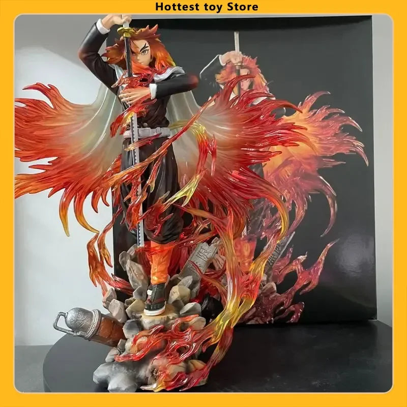 Demon Slayer Gk Flame 30cm Hashira Kyojuro Rengoku Drawing Sword Anime Figure Statue Model Desktop Computer Case Decoration Toy