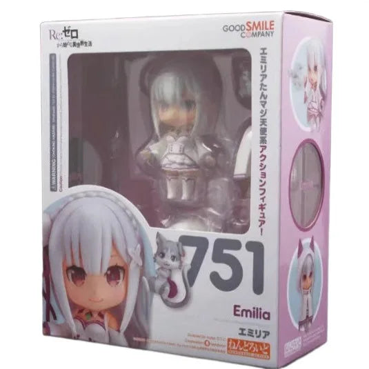 Re:Zero Emilia 751 Q Version Nendoroid Posable Anime Figure With Face Swap Toys Cute Doll Collectible Desktop Decoration Gifts
