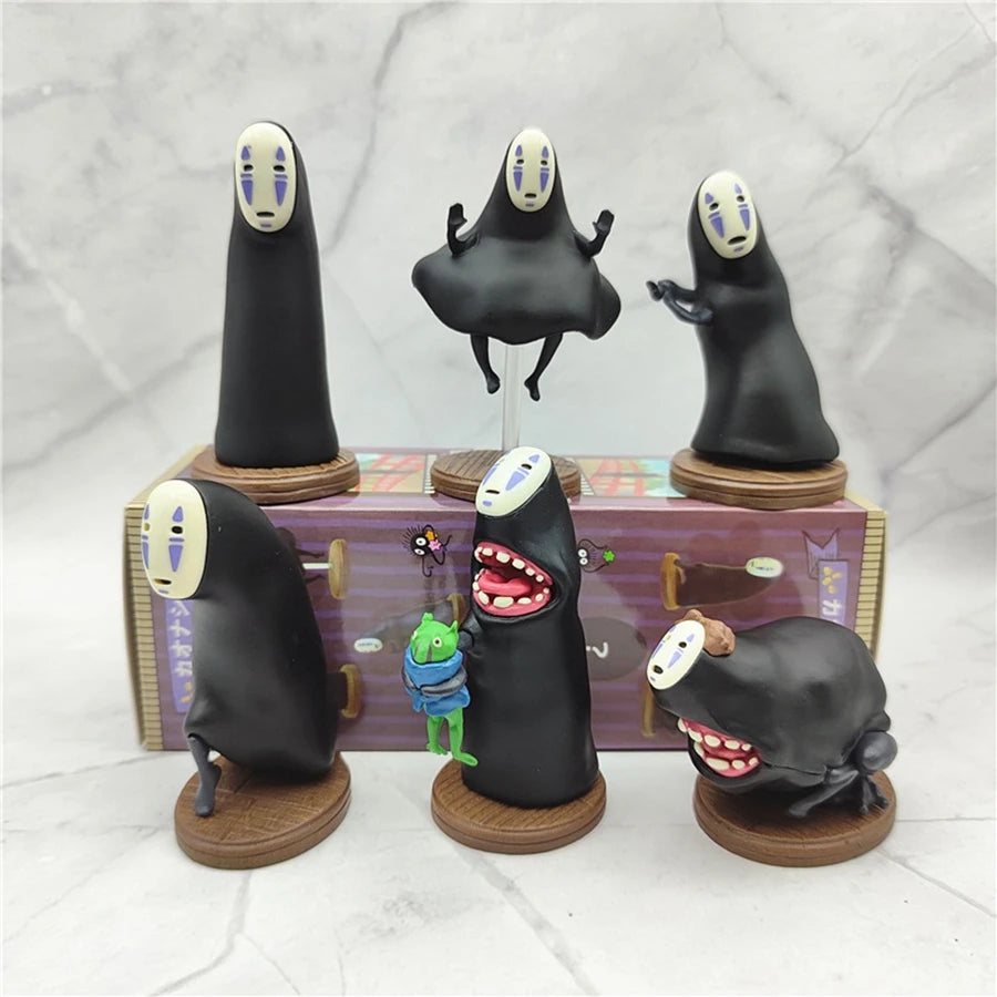 6PCS Spirited Away Anime Figure Q Version Kawaii No Face Man Action Figure Room Decorations PVC Adult Collection Model Doll Toys