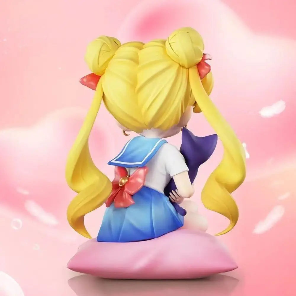 New Q-Style Sitting Sailor Moon & Usagi Tsukino Gk Statue - Anime Collectible Figure, Kawaii Desktop Decor For Fans Gifts
