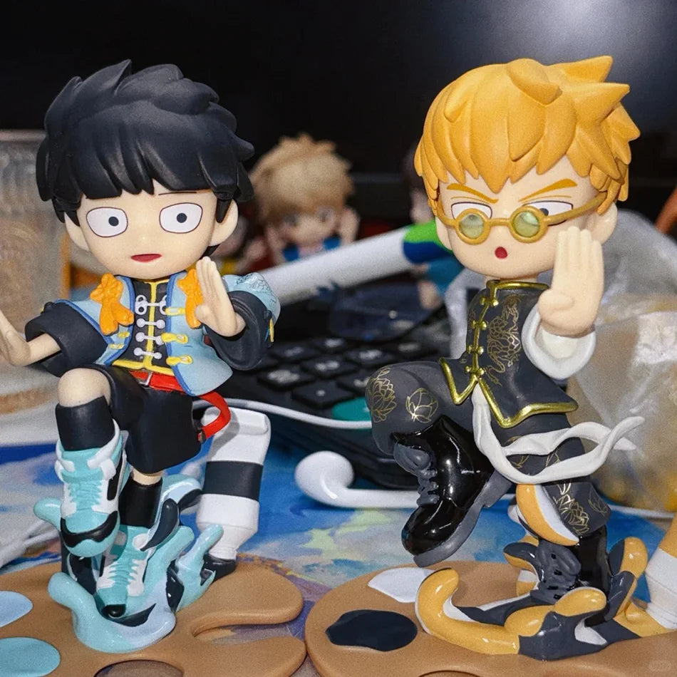 In Stock Original Mob Psycho 100 Anime Figures Gk Reigen Arataka Q Edition Kawaii Model Doll Desktop Ornaments Collectible Toy