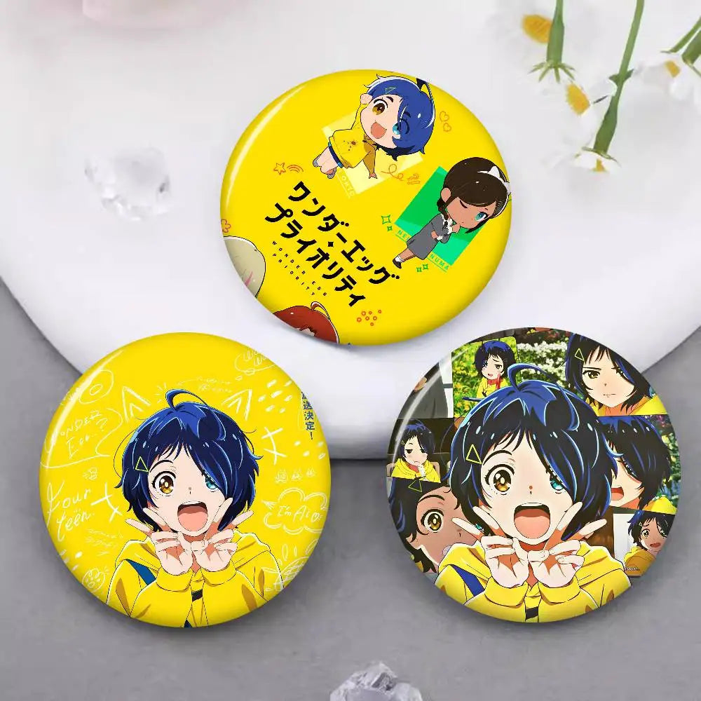 Wonder Egg Priority 58mm Cute Anime Figure Icon Badge Handmade Tinplate Brooch For Backpack Clothes Chest Ornament Gifts