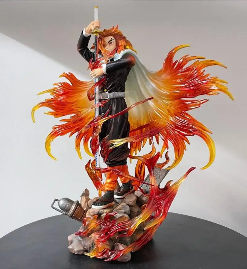 Demon Slayer Gk Flame 30cm Hashira Kyojuro Rengoku Drawing Sword Anime Figure Statue Model Desktop Computer Case Decoration Toy