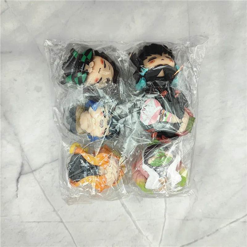 6PCS/Set Anime Demon Slayer Figure Nezuko Tanjirou Zenitsu Inosuke Mini Figurine Kawaii Cat Ear Sleep Figure PVC Model Doll Toys