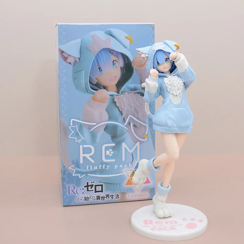 @ 22cm Re:ZERO Starting Life in Another World Ram/Rem Anime Girl Figure Fluffy Pack Ram/Rem Action Figure Adult Model Toys Gifts
