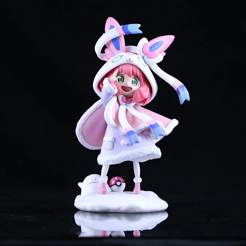 19cm Spy Family Anya Forger Cos Sylveon Fairy Type Eevee Anime Action Figures Model Doll Collection Ornament Decorate Statue Toy