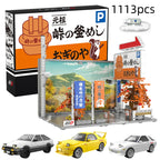 Cada Anime Initial D Tofu Shop House Model Building Blocks City Japanese Racing Car Parking Lot Bricks Toys Kid Gifts With LED
