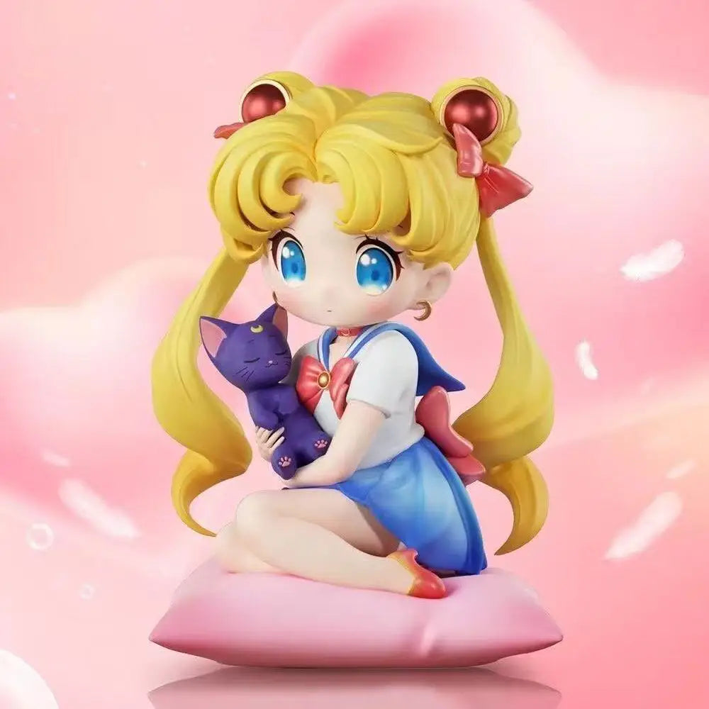 New Q-Style Sitting Sailor Moon & Usagi Tsukino Gk Statue - Anime Collectible Figure, Kawaii Desktop Decor For Fans Gifts