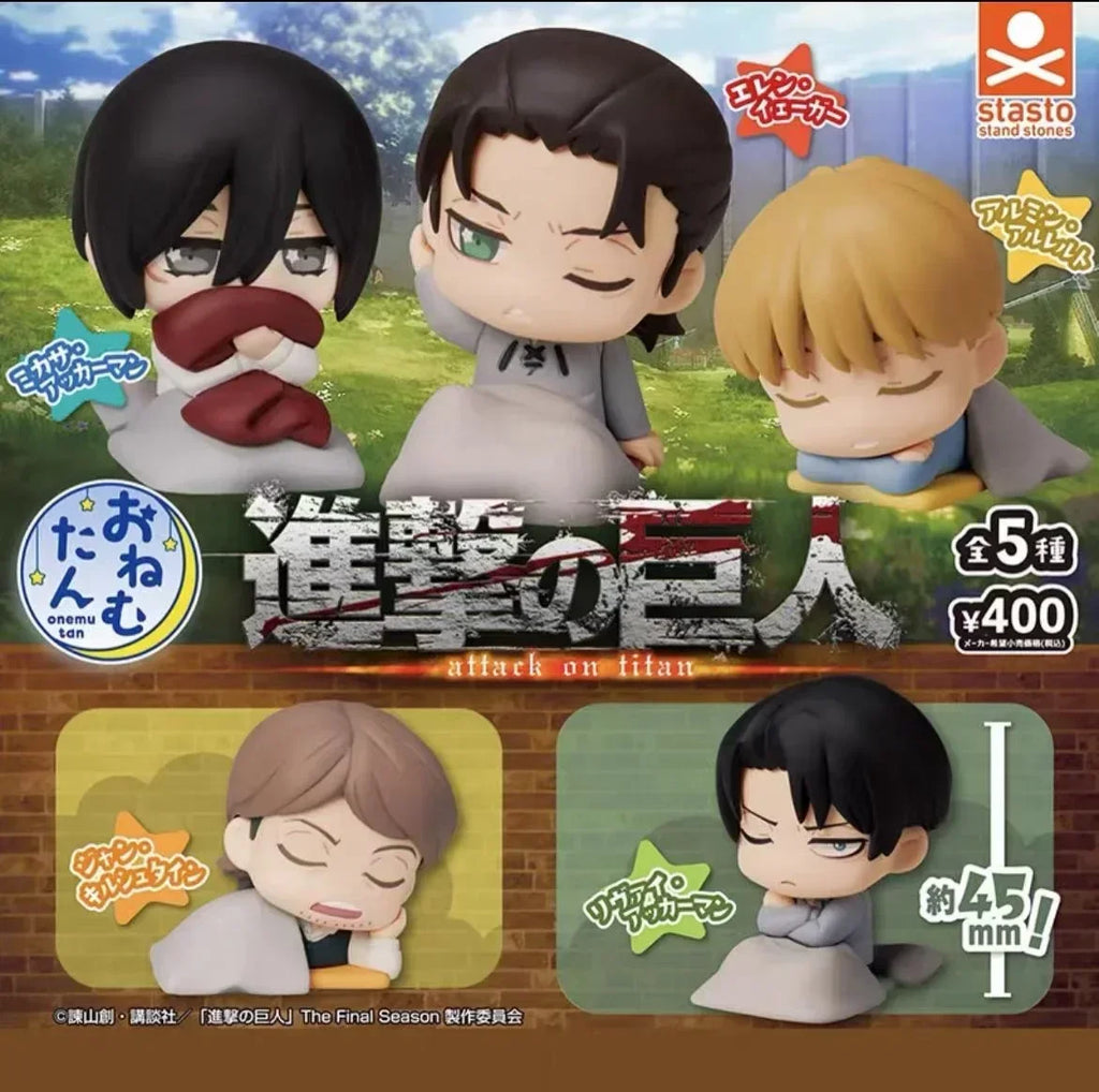 BANDAI Attack on Titan figure Pendant Sleep style capsule toys Eren Jaeger Mikasa figure Brand new genuine In shelf