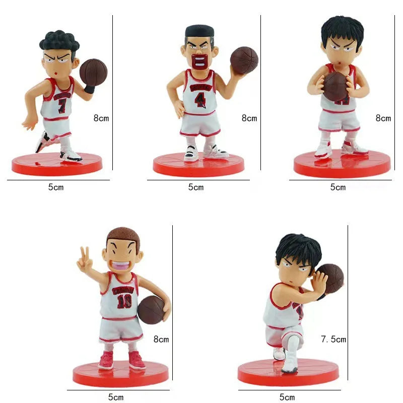 5PCS Slam Dunk Q Edition Sakuragi Hanamichi Ryukawa Maple Shobei Basketball Team Doll Handmade Ornament Car Decoration Toys