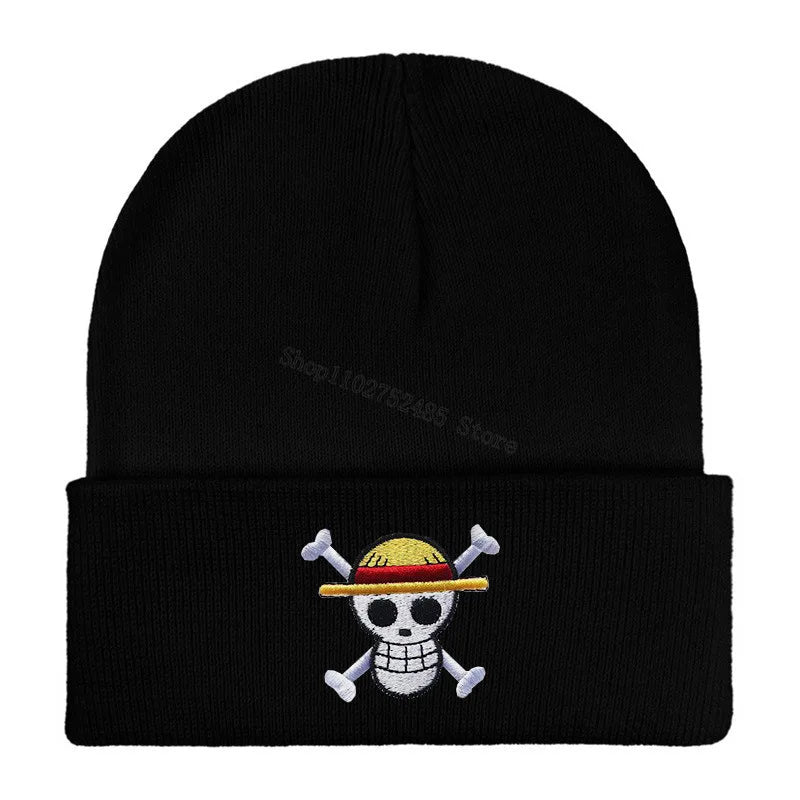 One Piece Knitted Hats Luffy Zoro Skull Embroidery Caps Fashion Men Women Winter Warm Beanie Cartoon Anime Bonnet Accessories
