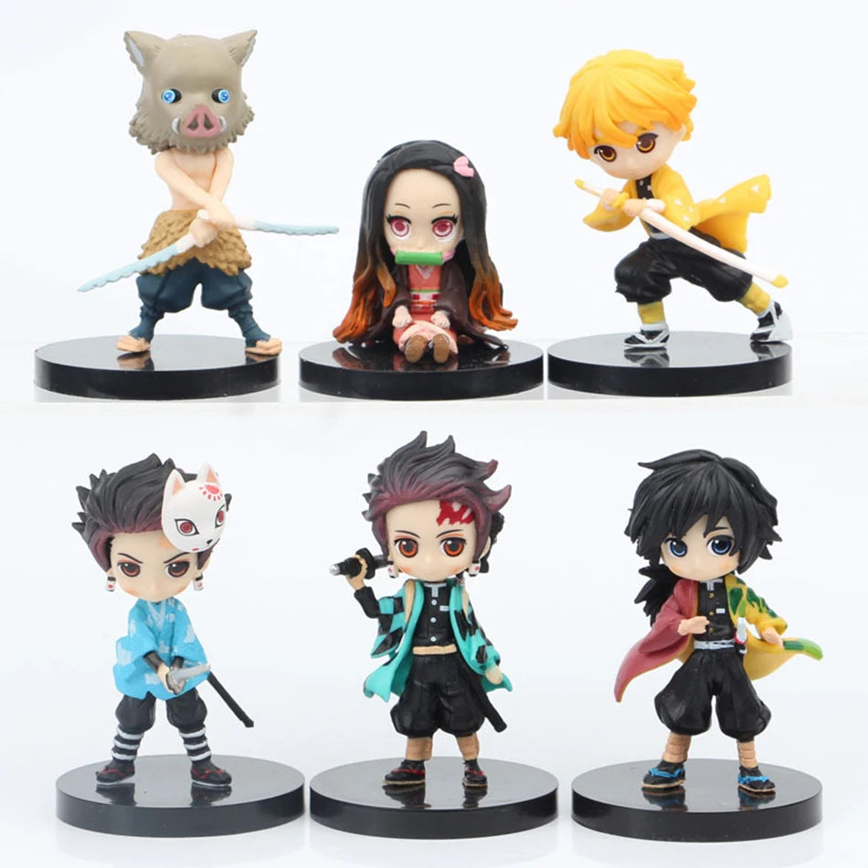 6pcs/12pcs/Sets Q Posket Figure Wholesale Demon Slayer Mini Figurine Kimetsu No Yaiba Small PVC Dolls Desktop Decoration